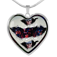 American Flag Skull Print Heart Charm Necklaces-Free Shipping - Deruj.com