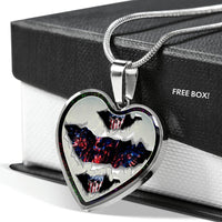 American Flag Skull Print Heart Charm Necklaces-Free Shipping - Deruj.com