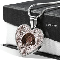 German Shorthaired Pointer Dog Print Heart Pendant Luxury Necklace-Free Shipping - Deruj.com