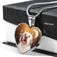 Clumber Spaniel Print Heart Pendant Luxury Necklace-Free Shipping - Deruj.com