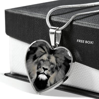 Lion Grey Art Print Heart Charm Necklaces-Free Shipping - Deruj.com
