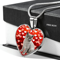 British Shorthair Print Heart Pendant Luxury Necklace-Free Shipping - Deruj.com