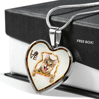 Lovely Bengal Cat Print Heart Charm Necklaces-Free Shipping - Deruj.com