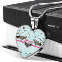 Cute African Grey Parrot Print Heart Pendant Luxury Necklace-Free Shipping - Deruj.com
