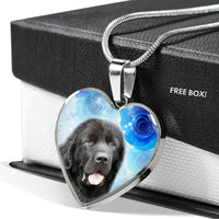 Newfoundland Dog Print Heart Pendant Luxury Necklace-Free Shipping - Deruj.com