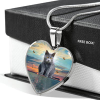 Cute Chartreux Cat Print Heart Pendant Luxury Necklace-Free Shipping - Deruj.com