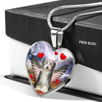 Bearded Collie With Wing Print Heart Pendant Luxury Necklace-Free Shipping - Deruj.com