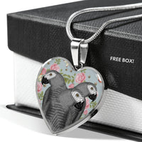 African Grey Parrot Print Heart Pendant Luxury Necklace-Free Shipping - Deruj.com