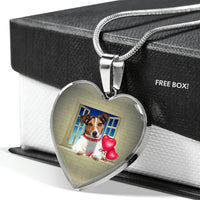 Cute Jack Russell Terrier On Window Print Heart Pendant Luxury Necklace-Free Shipping - Deruj.com