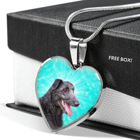 Scottish Deerhound Dog Print Heart Pendant Luxury Necklace-Free Shipping - Deruj.com