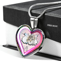 Cute Painted Cat Print Heart Charm Necklaces-Free Shipping - Deruj.com
