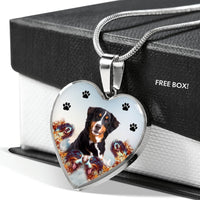 Bernese Mountain Dog Print Heart Charm Necklace-Free Shipping - Deruj.com