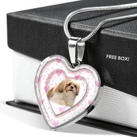 Shih Tzu Dog Print Heart Pendant Luxury Necklace-Free Shipping - Deruj.com