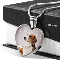 English Foxhound Print Heart Pendant Luxury Necklace-Free Shipping - Deruj.com