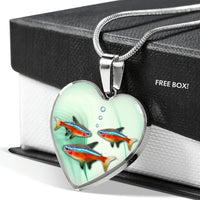 Neon Tetra Fish Print Heart Charm Necklace-Free Shipping - Deruj.com