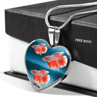 Siamese Fighting Fish Print Heart Charm Necklace-Free Shipping - Deruj.com