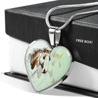 American Paint Horse Watercolor Art Print Heart Charm Necklaces-Free Shipping - Deruj.com