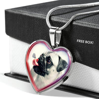 Cute Pug Dog Print Heart Charm Necklaces-Free Shipping - Deruj.com