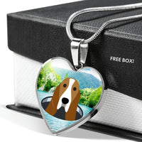 Basset Hound Dog Vector Print Heart Charm Necklaces-Free Shipping
