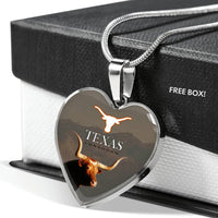 Texas Longhorn Cattle (Cow) Print Heart Pendant Luxury Necklace-Free Shipping - Deruj.com