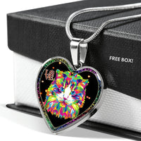 Colorful Cat Print Heart Charm Necklaces-Free Shipping - Deruj.com