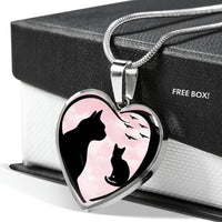 Cat Vector Art Print Heart Charm Necklaces-Free Shipping - Deruj.com