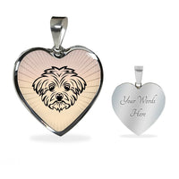 Maltese Dog Vector Art Print Heart Charm Necklaces-Free Shipping - Deruj.com