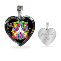 Colorful Cat Print Heart Charm Necklaces-Free Shipping - Deruj.com