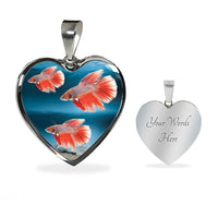 Siamese Fighting Fish Print Heart Charm Necklace-Free Shipping - Deruj.com