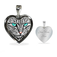 Blue Eyes Cat Print Heart Charm Necklaces-Free Shipping - Deruj.com
