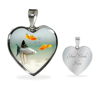 Mollies Fish Print Heart Charm Necklace-Free Shipping - Deruj.com