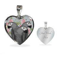 African Grey Parrot Print Heart Pendant Luxury Necklace-Free Shipping - Deruj.com