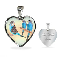 Blue Budgie Parrot Print Heart Charm Necklaces-Free Shipping - Deruj.com