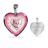 Cute Kitten Print Heart Charm Necklaces-Free Shipping - Deruj.com