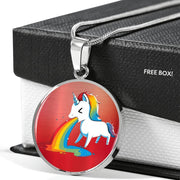 Unicorn Rainbow Print Circle Pendant Luxury Necklace-Free Shipping - Deruj.com