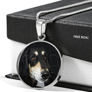 Black Saluki Dog Print Circle Pendant Luxury Necklace-Free Shipping - Deruj.com