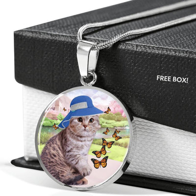 Scottish Fold Cat Print Circle Pendant Luxury Necklace-Free Shipping - Deruj.com