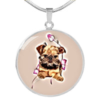 Brussels Griffon Print Circle Pendant Luxury Necklace-Free Shipping - Deruj.com