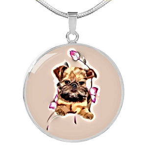 Brussels Griffon Print Circle Pendant Luxury Necklace-Free Shipping - Deruj.com