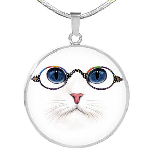 Cute Cat With Glasses Print Circle Pendant Luxury Necklace-Free Shipping - Deruj.com