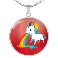 Unicorn Rainbow Print Circle Pendant Luxury Necklace-Free Shipping - Deruj.com