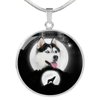 Siberian Husky Dog Print Circle Pendant Luxury Necklace-Free Shipping - Deruj.com