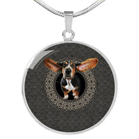 Basset Hound Dog Print Circle Pendant Luxury Necklace-Free Shipping