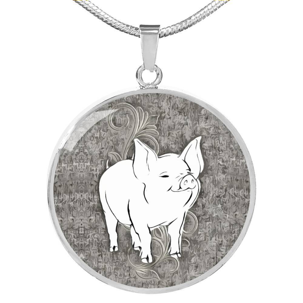 Cute Middle White Pig Print Circle Pendant Luxury Necklace-Free Shipping - Deruj.com