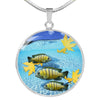 Afra Cichlid Fish Print Luxury Circle Charm Necklace -Free Shipping - Deruj.com