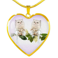 White Persian Cat Print Heart Pendant Luxury Necklace-Free Shipping - Deruj.com