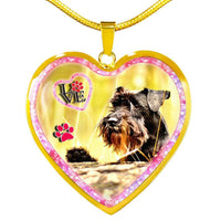 Miniature Schnauzer Dog Print Heart Charm Necklaces-Free Shipping - Deruj.com