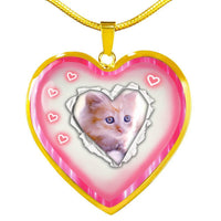 Cute Kitten Print Heart Charm Necklaces-Free Shipping - Deruj.com