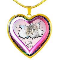 Cute Painted Cat Print Heart Charm Necklaces-Free Shipping - Deruj.com