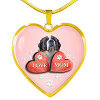 Saint Bernard Dog Print Heart Pendant Luxury Necklace-Free Shipping - Deruj.com